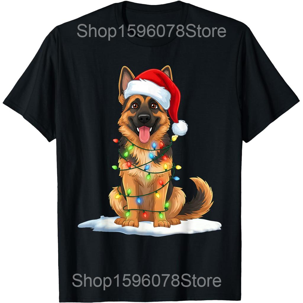 Vánoční světýlka Německý ovčák Vánoce Domácí mazlíček Milovník psů Trička Humor Streetwear Tričko Krátký rukáv Unisex Volné oblečení