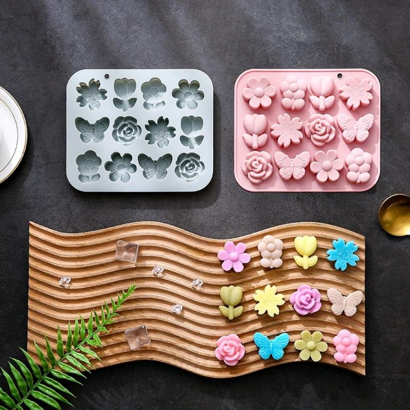 1Pc 12-Flower Butterfly Shape Silicone Mold for Cake Chocolate Ice Grid Epoxy Baking Accessories Kitchen Tools