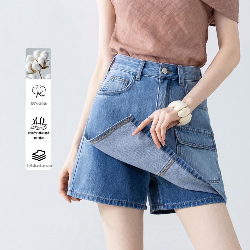 Women s High-Waisted Retro Pocket Denim Shorts S