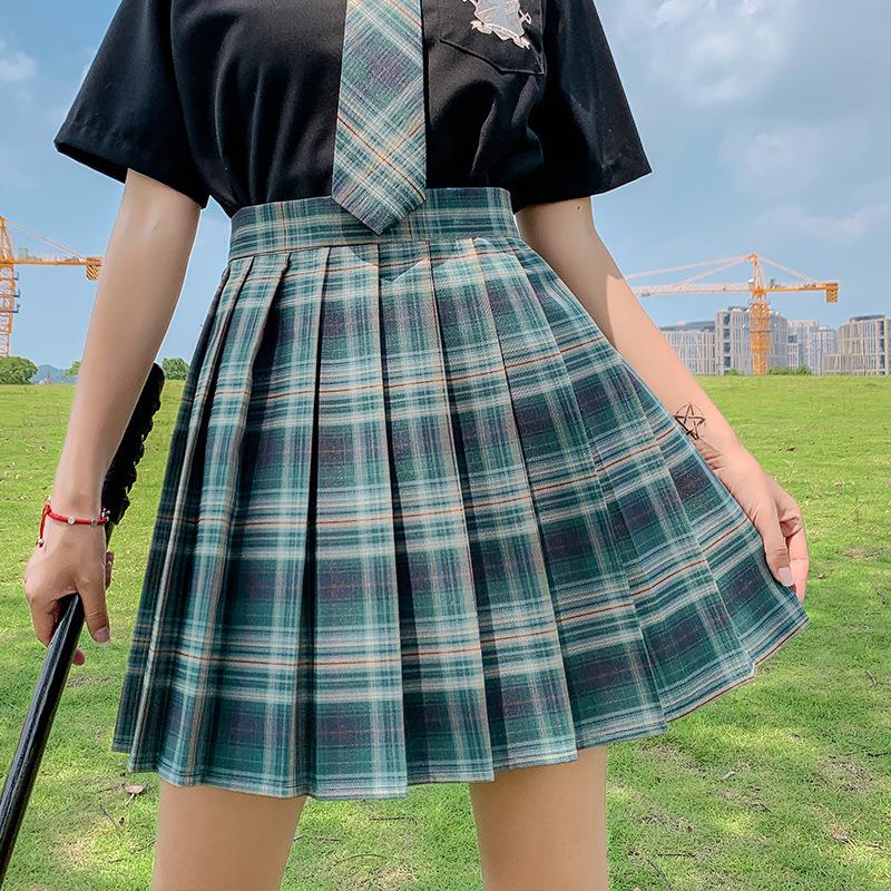 Gentle JK Plaid Pleated Skirt - High Waist Japanese School Uniform for Women