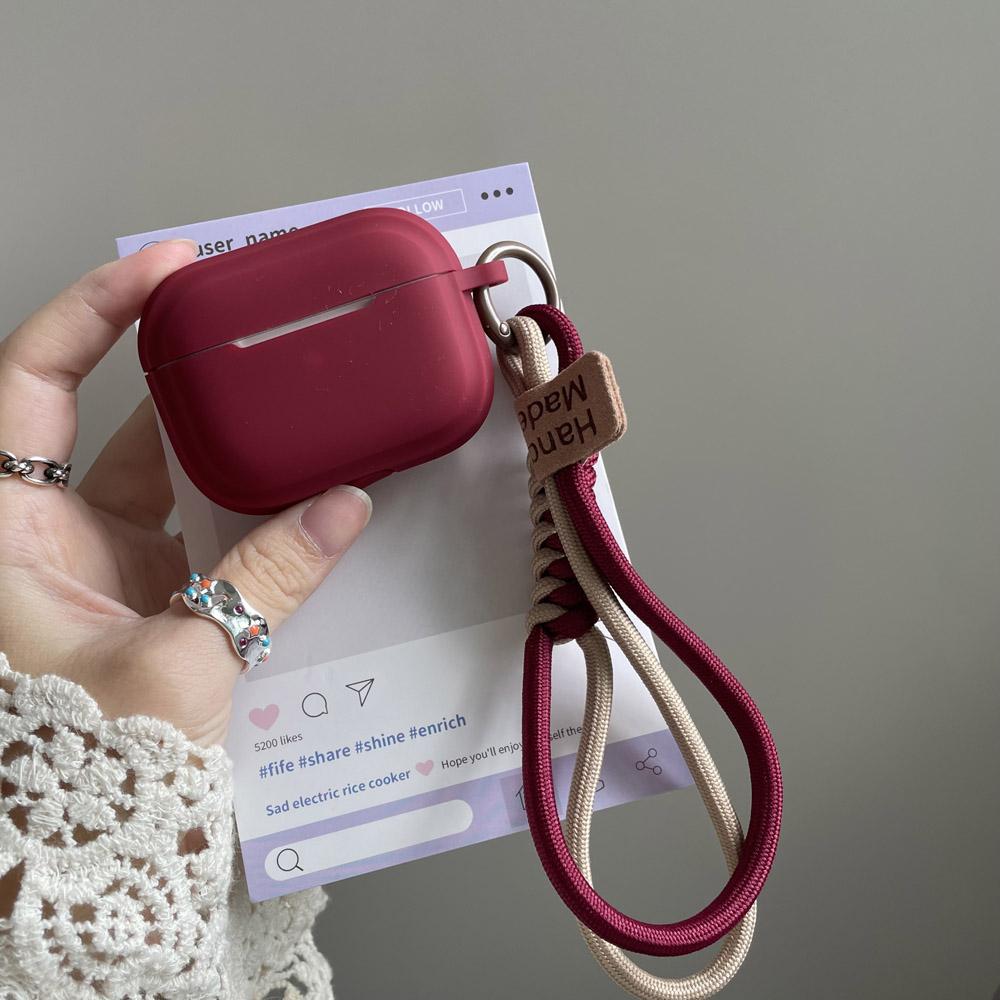 Étui en Silicone Rouge Vin pour Écouteurs AirPods Pro3 Coque avec Pompon Cerise Nœud pour AirPods 2 3 4 Pro Étui Souple For AirPods 4