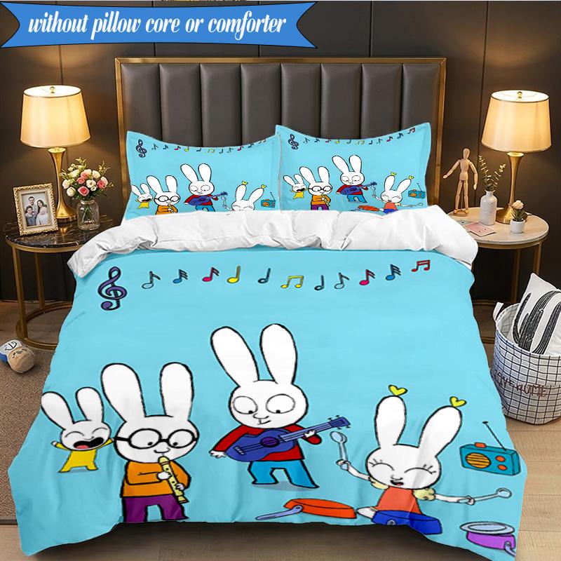 3PCS Simon the Rabbit Adventures Bedding Set 2D Printing (Includes 1 Duvet Cover + 2 Pillowcases Coreless), Bedroom decor,Fan Gift