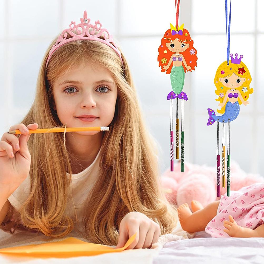 Diy Craft Mermaid Wind Chime Set Home Decor Garden Hanging Outdoor Wind Chimes Balcony Accessories Wind Bell Kit For Kids Party