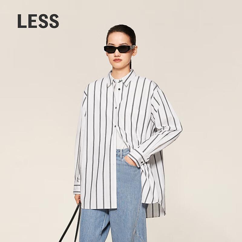 LESS 2024 Winter A-Line Tied Collar Cotton Striped Shirt M