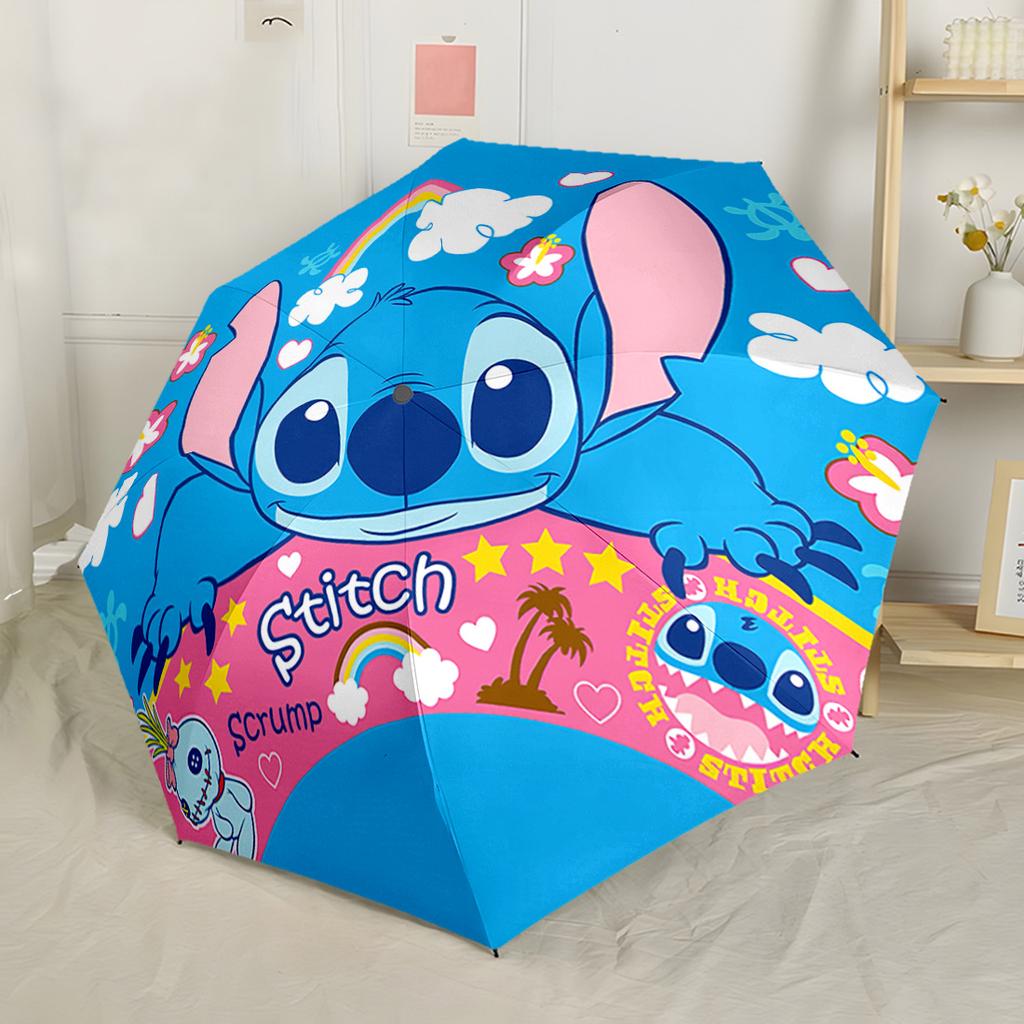 Stitch Ocean Friends Adventure Compact Travel Automatic Umbrella Retractable Design with 8-Rib Durability Foldable Design