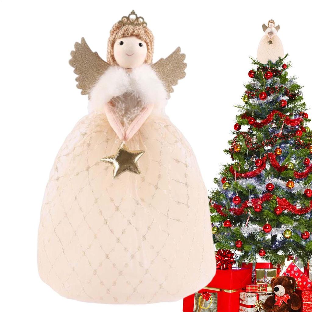 Christmas Angels Tree Topper Star Christmas Decorations Cute Angel Little Girl Doll Ornament For Bedroom Living Room Home Decor