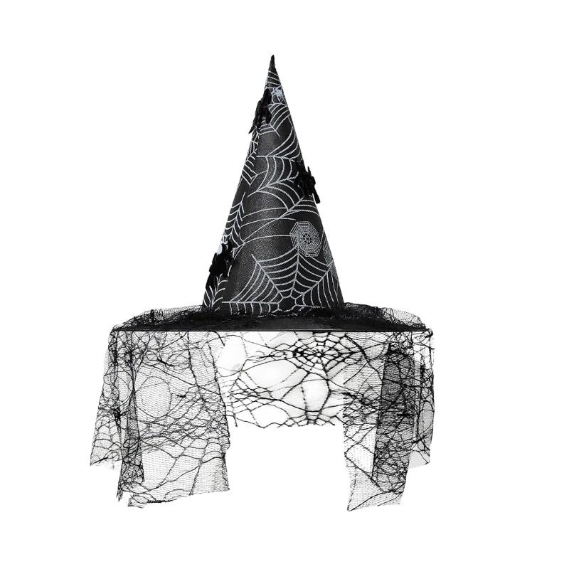 Cosplay Costume Witch Hat Mesh Wizard Hat for All Age Halloween Party Hat Role Play Witch Hat Cloche Hat Headwear