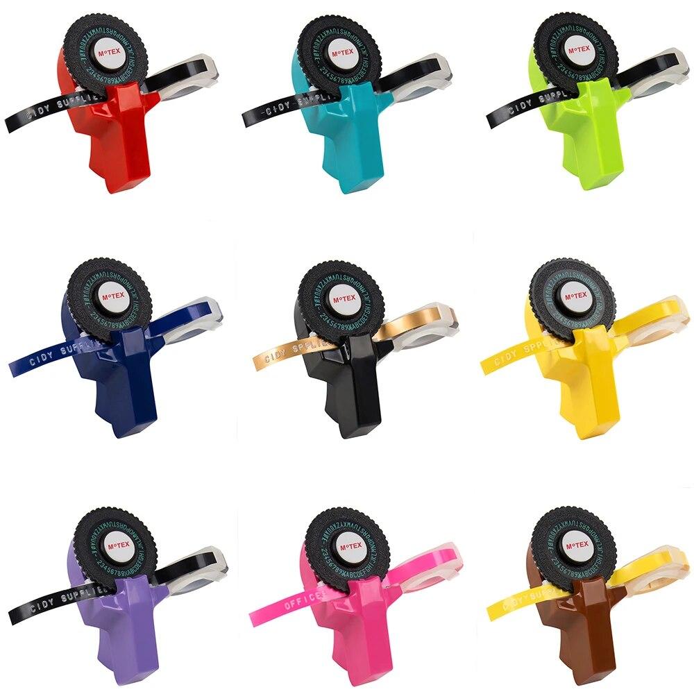 Red MoTex E101 Label Maker Machine Mini Printer Compatible for Dymo 3D Embossing Tape Manual Typewriter Embossing Label Maker