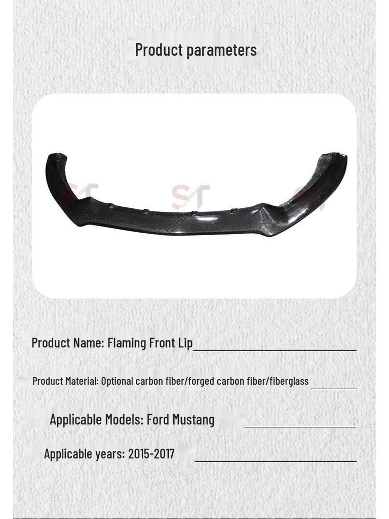 2015-2017 Ford Mustang Carbon Fiber Front Lip, Flame-Style Splitter, and Chin Guard
