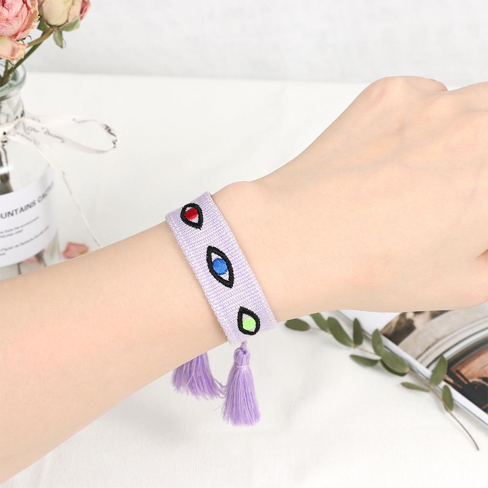 Women's Fashion Hand-Woven Lucky Evil Eye Bracelet with Tassel and Embroidery