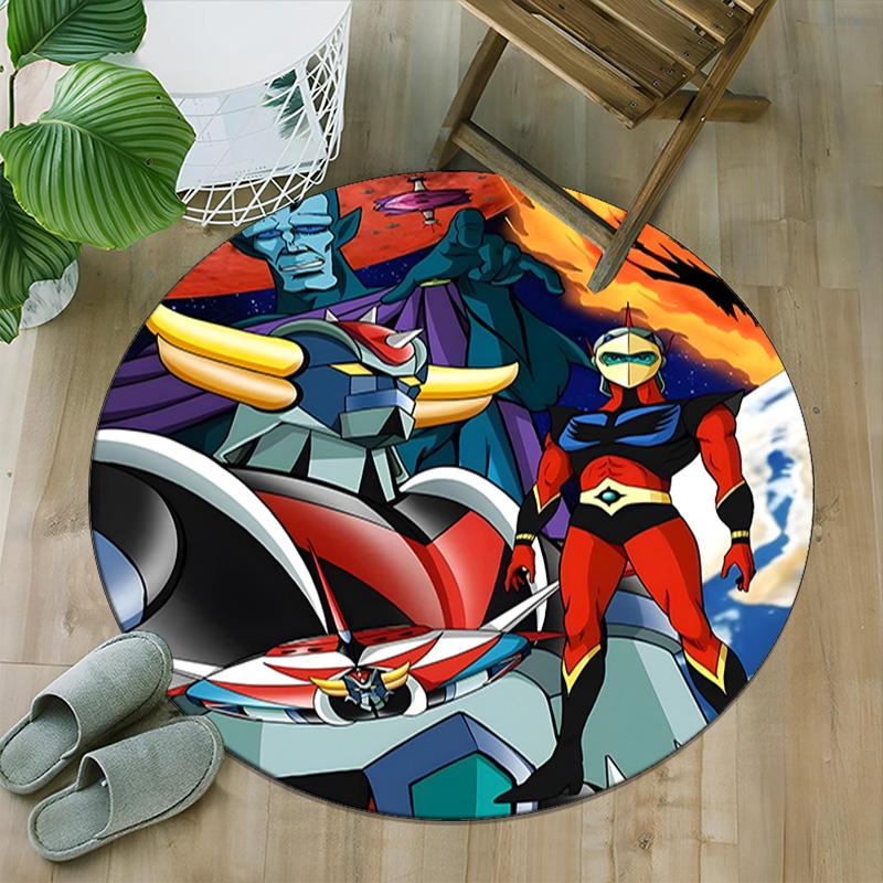 1pc UFO Robot Grendizer2 Print Round Carpet Chair Round Carpet Suitable for Bedroom Living Room Home Decorative Carpet