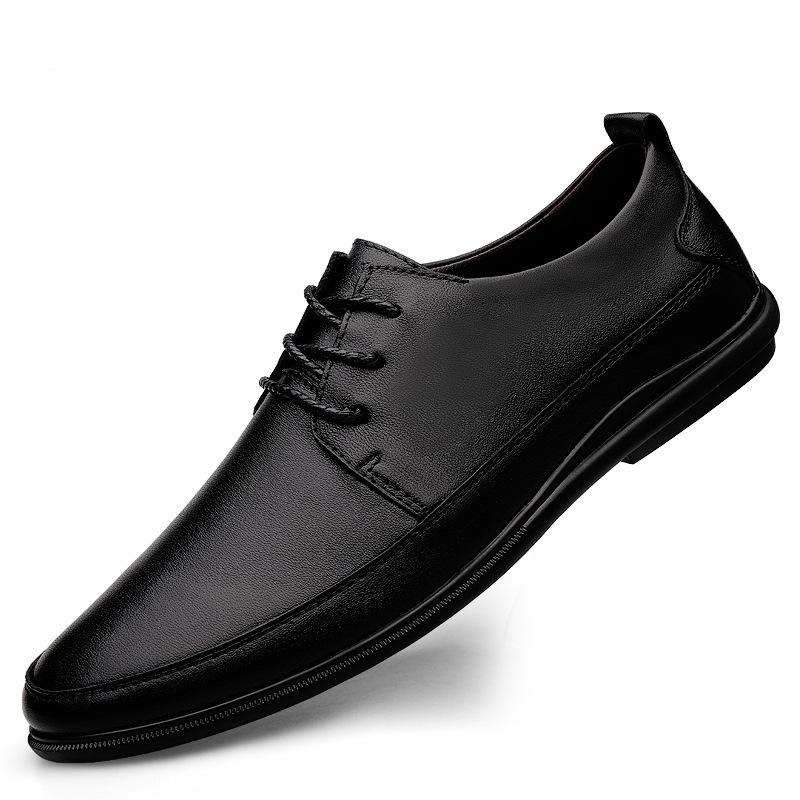 Men's shoes soft sole lace-up casual shoes business dress leather shoes men's British style men's loafers large size single shoes