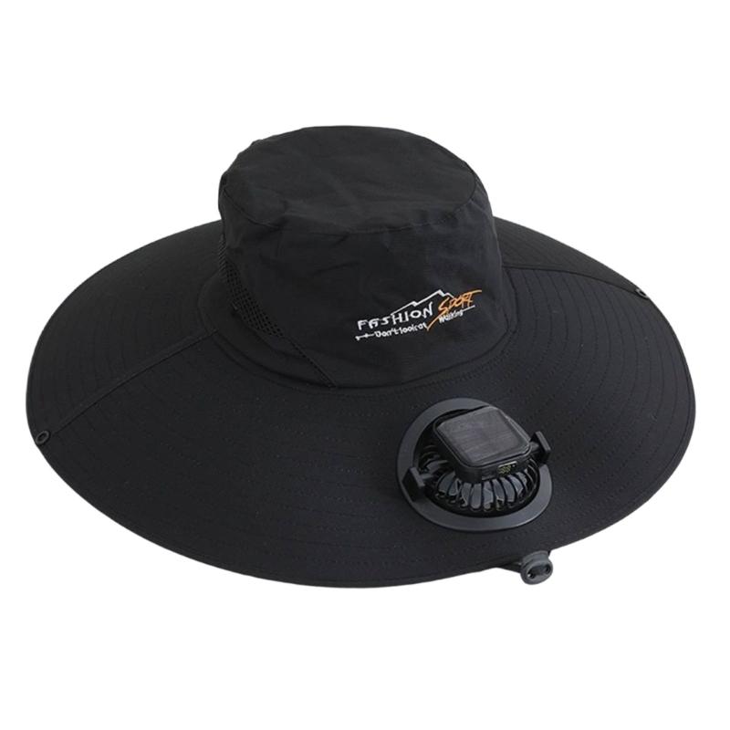 Adjustable Solar Charged Ventilation Cap With Large Brims Rechargeable Solar Fan Hat For Hiking Fishing Gardening