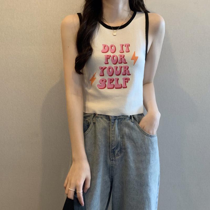 

Summer Women s Color Block Spaghetti Strap Tank Top - Sweet & Spicy Knitted Layered Design Small белый