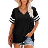 Sommer Neues Damen locker V-Ausschnitt gestreiftes Kurzarm-T-Shirt, lässiges Oberteil für Damen, grenzüberschreitende Kleidung