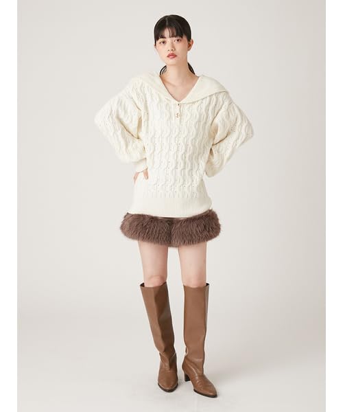 Lily Brown Sailor Collar Cable Knit LWNT245056 White Women's