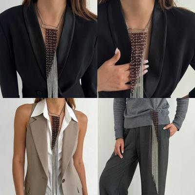 Exaggerated Clothing Tie Pin Alloy Bead Fixed Ornament High Quality Tassel Chain Brooch Men