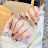 2026 Stylish Medium-Length Wearable Flower Nail Tips - High Quality, Handmade Detachable Nail Art for Students