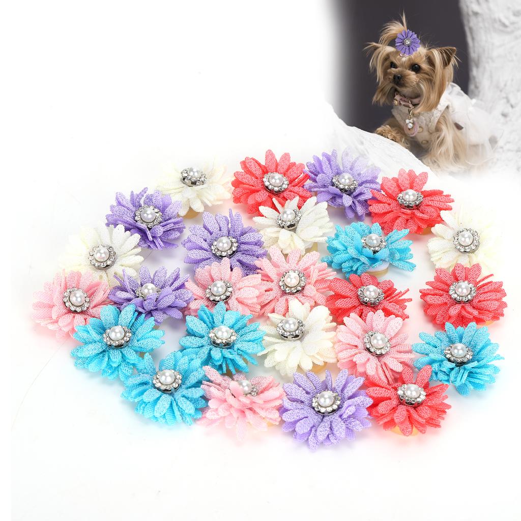 25Pcs/lot Cute Pet Dog Cat Hair Bows Flowers Grooming Bows with Rubber Bands for Pet