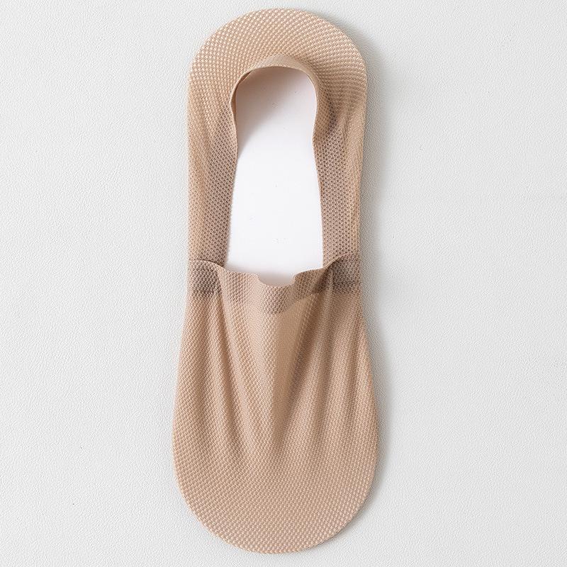 Men's Summer Breathable Mesh No-Show Socks: Ice Silk, Non-Slip, Sweat-Absorbent, Cotton Bottom, No Heel Drop