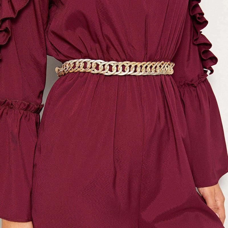 Metal Flexible Gold Waist Chain For Women With Irregular Double Ellipse Shape