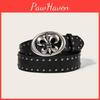 Mens Leather Punk Belt With Petal Motif And Rivet Studs For Casual And Street