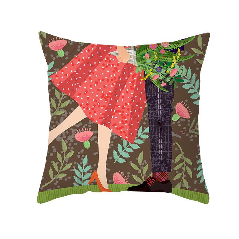 Shopee Valentine's Day Pillow Cover Home Sofa Cushion Cover Peach Skin Printed Living Room Bedroom Cushion Cover