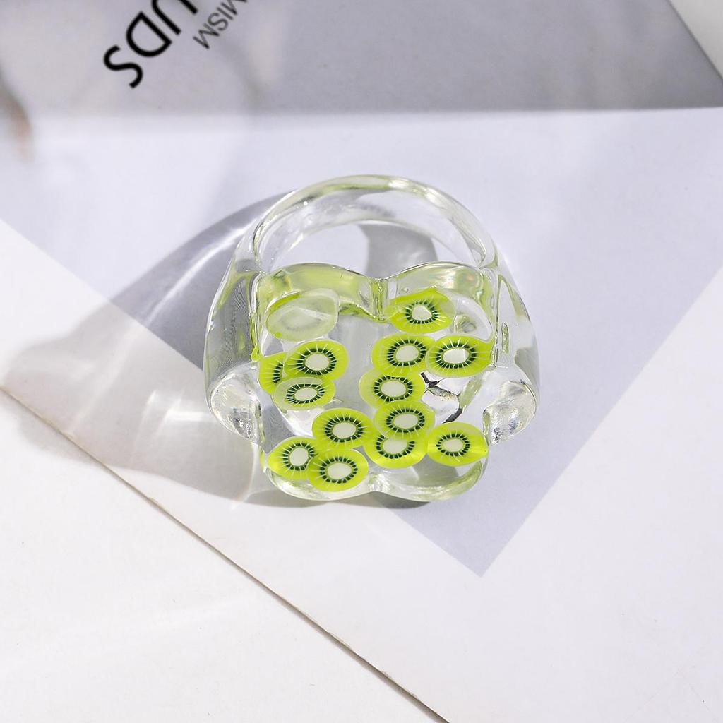 Harzring, transparenter Fruchtring, modischer handgefertigter Ring, niedlicher Damen-Design-Stil-Ring