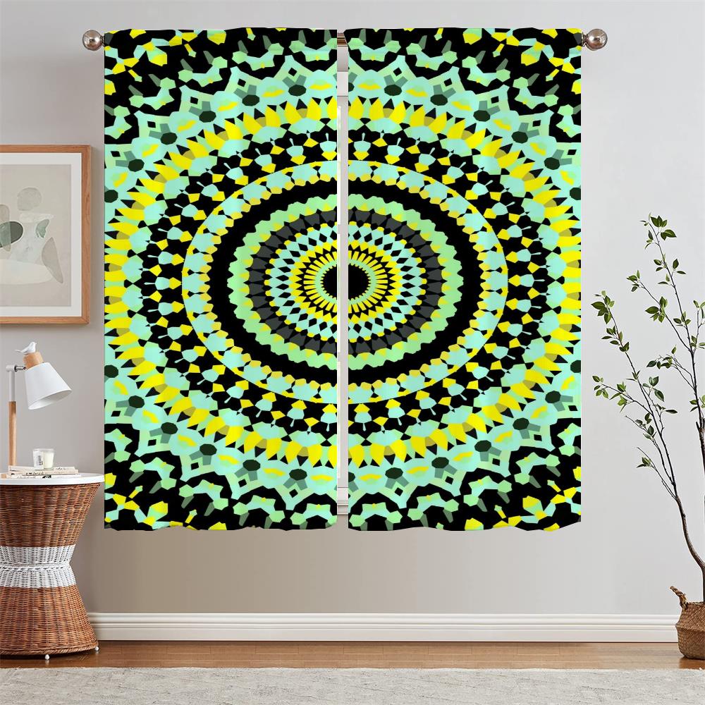 

Trippy Vibrant Mandalas Kitchen Curtains for Bedroom Decoration Curtains Living Room Window Curtain Tiebacks Tulle in Kitchen W50xH70cmx2pcs-CL