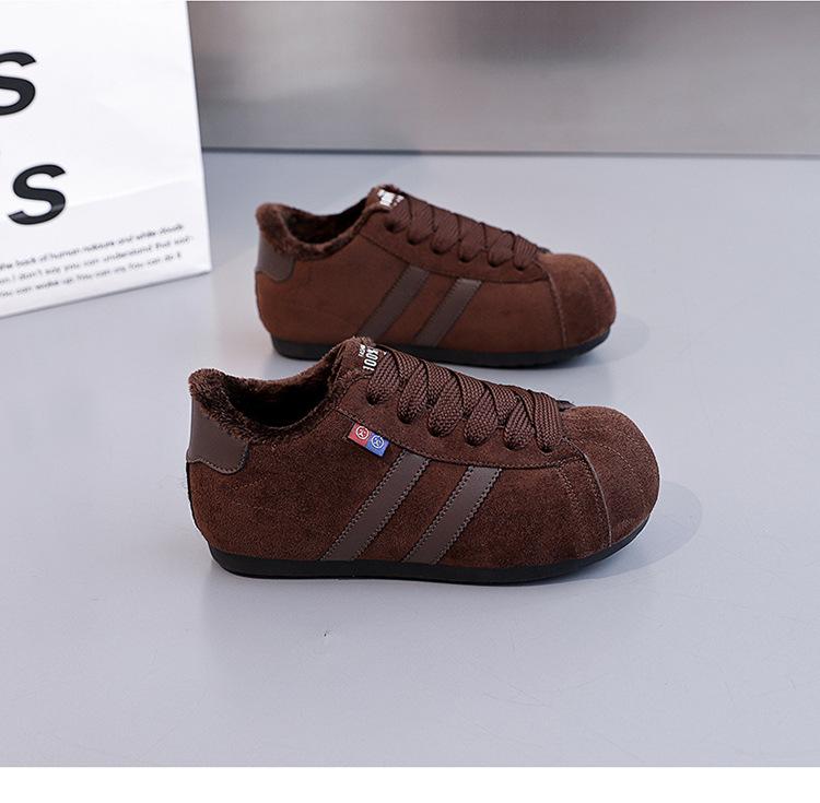 Winter Round Toe Velvet Flat Shoes Red Fashionable Women's Casual Sneakers Retro Lace Up Frosted Board Shoes zapatillas de mujer