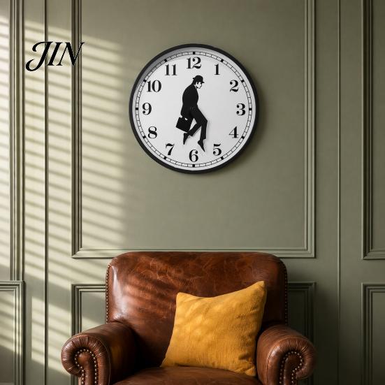 12 Inch Decorative Clock Man Silhouette Wall Clock, Silent Non-Ticking Round Hanging Home Decor Digital Analog for Office Bedroom Living Room