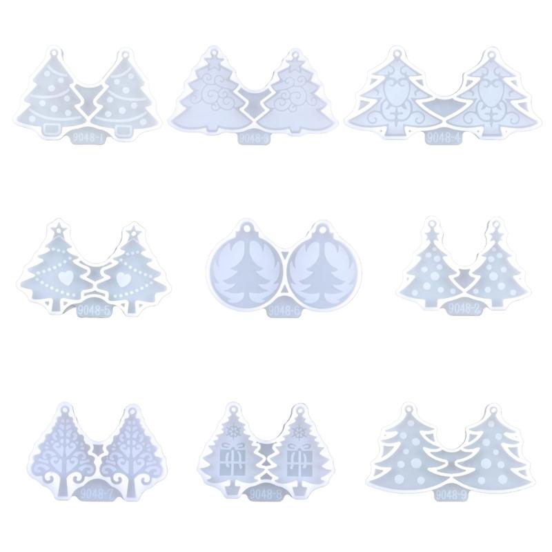

9Pcs Epoxy Assembled Mold Geometric Christmas Tree Earrings Pendant Mold Phone Keychain Pendant Silicone Mold for Decor чистый