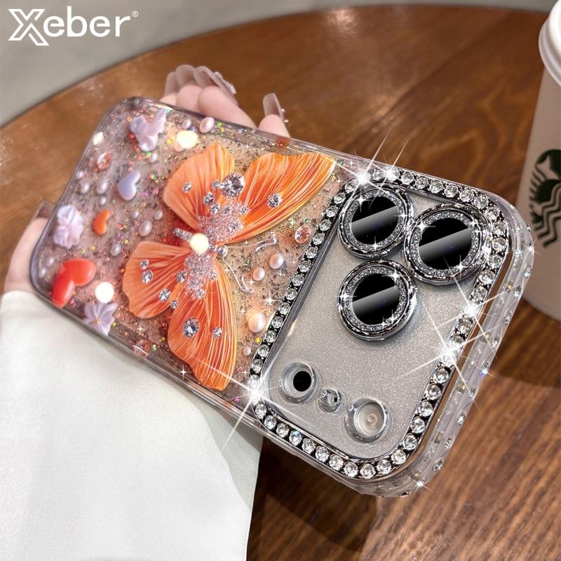 Sparkling Diamond Butterfly Phone Case For For Iphone 13 14 1 16 Plus 17 Pro Max Bling Rhinestones Shockproof Hard Cover