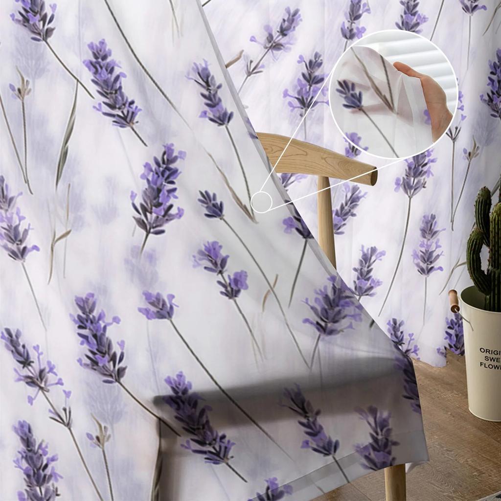 Rideaux en Tulle Aquarelle Fleurs de Lavande Pour Salon Rideau Transparent Pour Chambre Stores de Fenêtre Rideaux en Voile