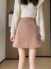 Women's Fall Short Fitted Wool Skirt: High-Waisted, Slimming, A-Line, Solid-Color, Commuter Skirt