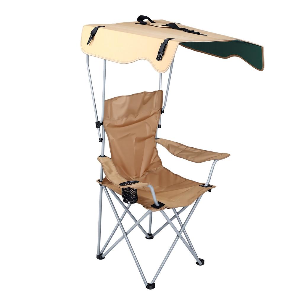 Portable Camping Chair Beach Chair with Shade Folding Chair with Canopy for Fishing Hiking Outdoor Activities Khaki