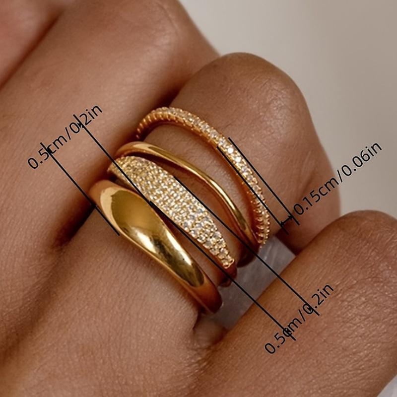 4pcs/Set Women's Simple Multi-Design Synthetic Zirconia Inlay Stackable Rings for Wedding Banquet, Elegant Everyday Casual Wear Accessories Special Gr