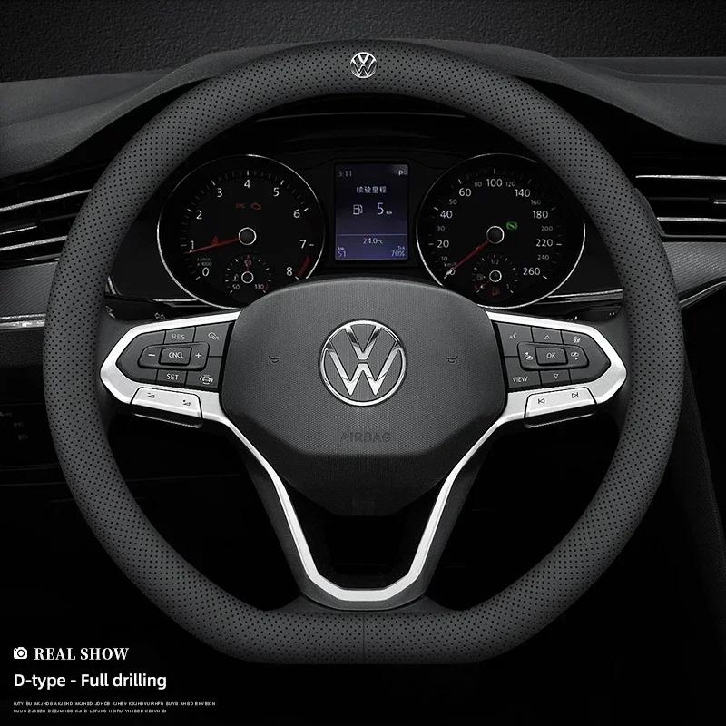 Hijk1 ·Anti Slip Leather Steering Wheel Cover Car Driving Handle Covers For VW GTI Polo Golf Passat Tiguan Arteon Touareg Taigo Caddy