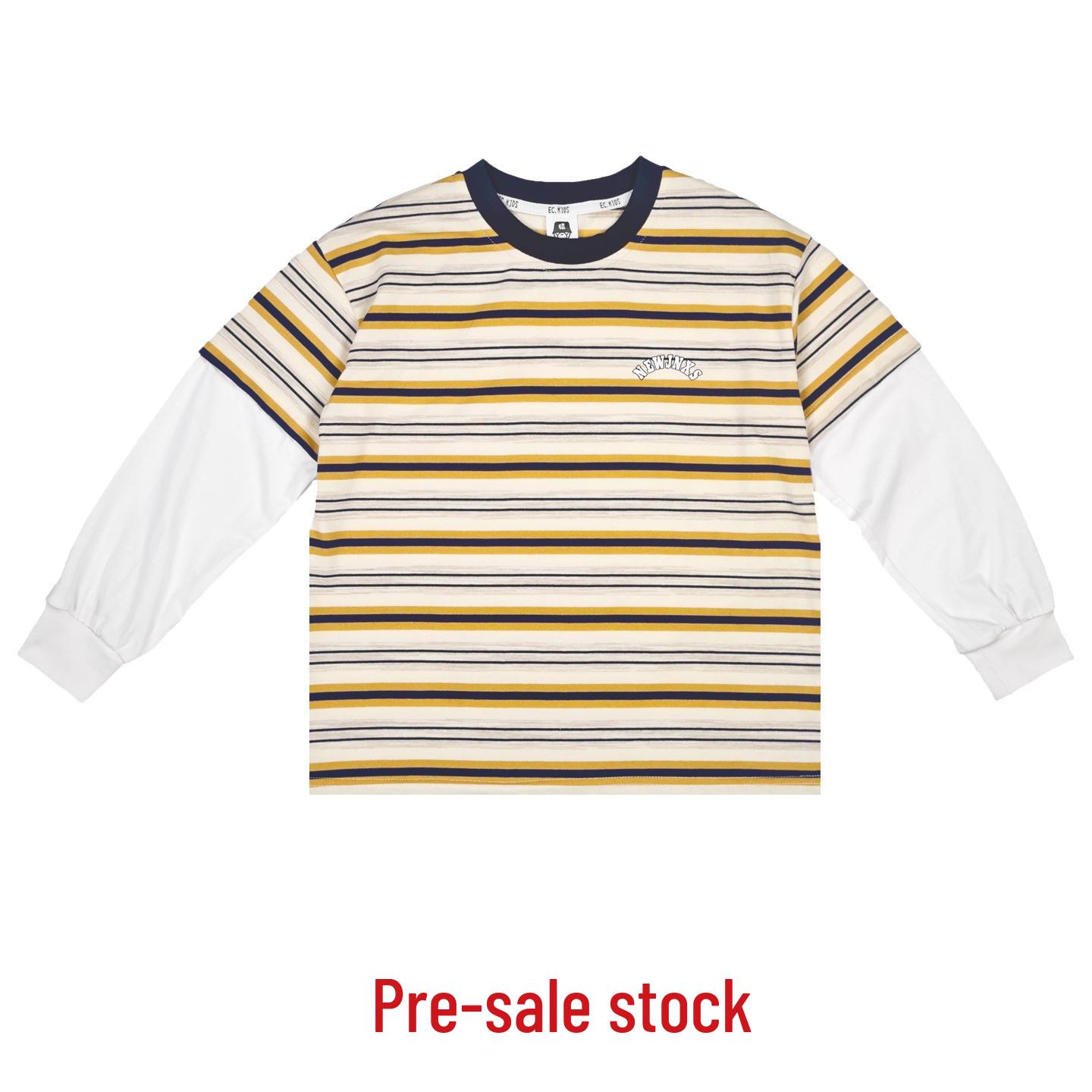 

Boy s Japanese Mountain Streetwear Striped Long Sleeve Fake Two-Piece Top for Autumn 130 cm