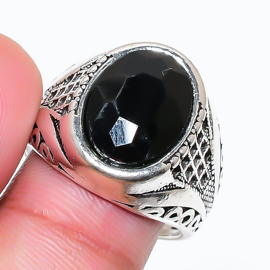Natural Black Spinel Gemstone 925 Sterling Silver Jewelry Ring Size 8.5 RR-58
