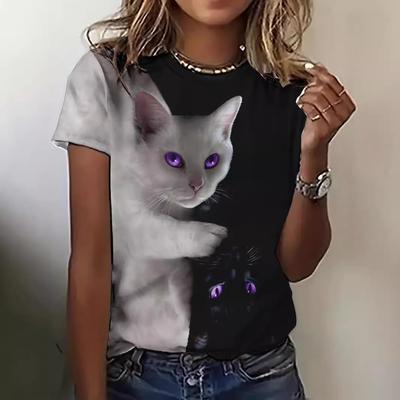 Dieren Serie Digitaal 3D Geprinte T-shirts Heren en Dames T-shirt met Korte Mouwen Leuke Kat Ronde Hals Basis Top