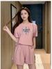 Trendy Women's Summer Two-Piece Set: Hong Kong Style Short Sleeve Top & Shorts for Relaxed Sports Leasure