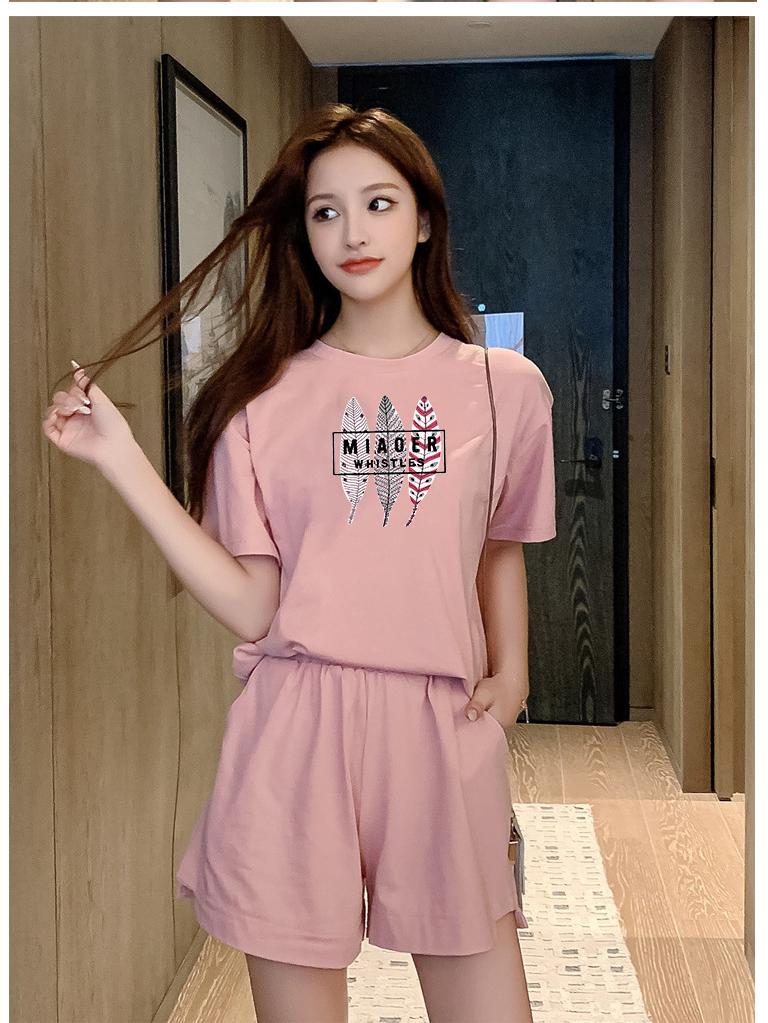 Trendy Women's Summer Two-Piece Set: Hong Kong Style Short Sleeve Top & Shorts for Relaxed Sports Leasure