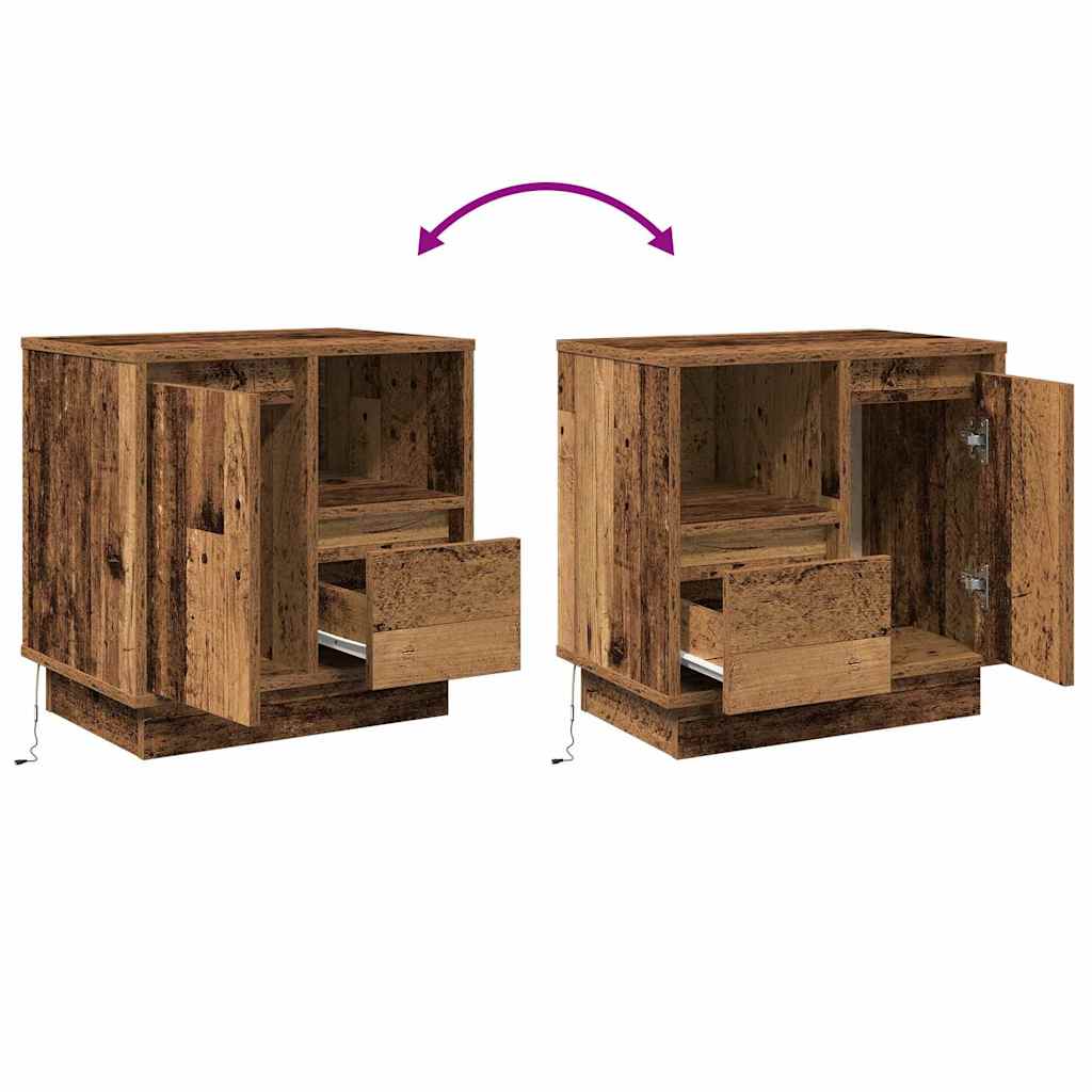 Nightstand with LED Rustic Wood Effect 50 x 34.5 x 50 cm Engineered Wood