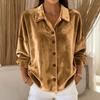 Damenmode Farbe Kragen Langarm Knopf Lässig Gold Samt Hemd Top