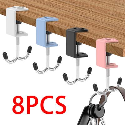 8 Pcs Under Desk Hanging Bag Double Hook Punch-free Table Purse Hook Organizer Headphone Hanger Holder Multi-functional Hook