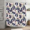 Leaf Pattern Shower Curtain Set Navy Blue Pink Floral Design for Bathroom Decor