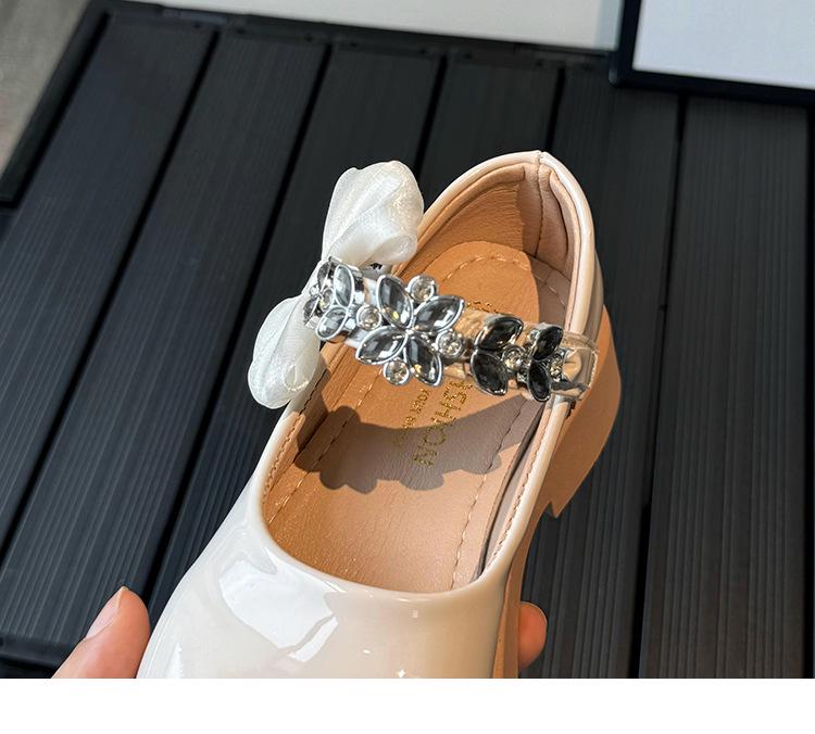 Girls' Stylish Leather Princess Shoes with Bow & Rhinestones for Spring & Autumn 2026
