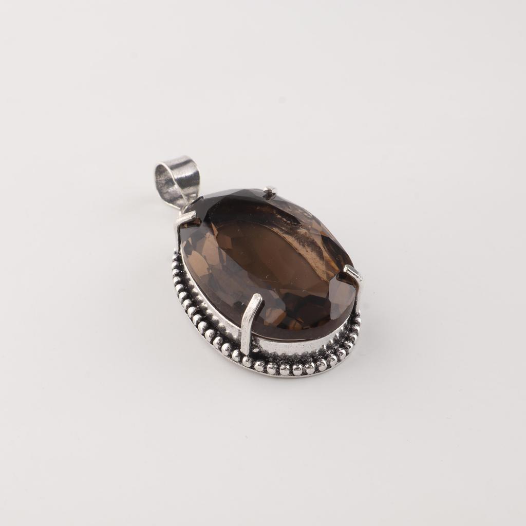 Smoky Topaz Gemstone Silver Pendant 1.75" , 925 Sterling Silver Handmade Jewelry, Brown Color Stone Pendant For Women PP-63-11