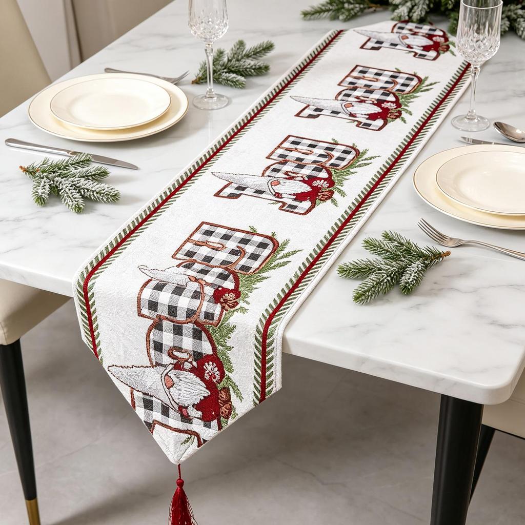European Embroidery Faceless Old Man Table Runner - Christmas Decoration